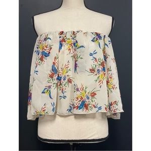 Beware! Strapless Chiffon Floral Crop Top Size M